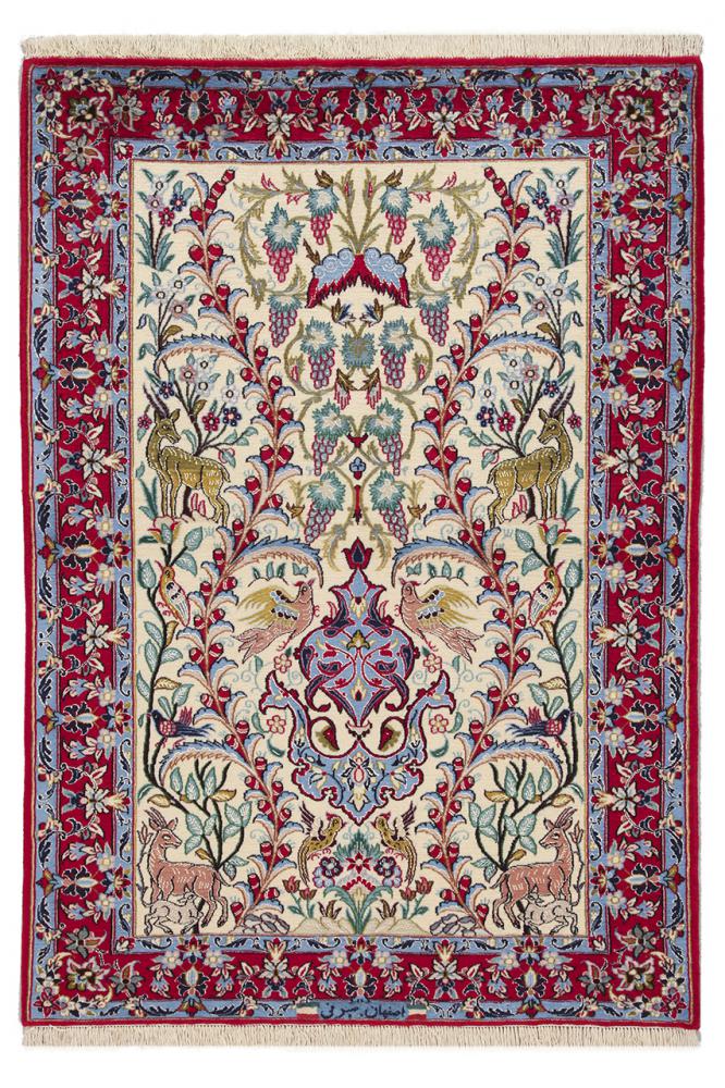 Persian Rug Isfahan Sherkat Silk Warp 5'1"x3'7" 5'1"x3'7", Persian Rug Knotted by hand