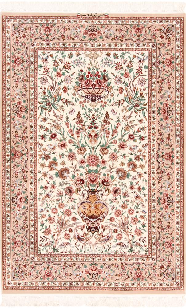 Perzsa szőnyeg Iszfahán Selyemfonal 6'5"x4'2" 6'5"x4'2", Perzsa szőnyeg Kézzel csomózva