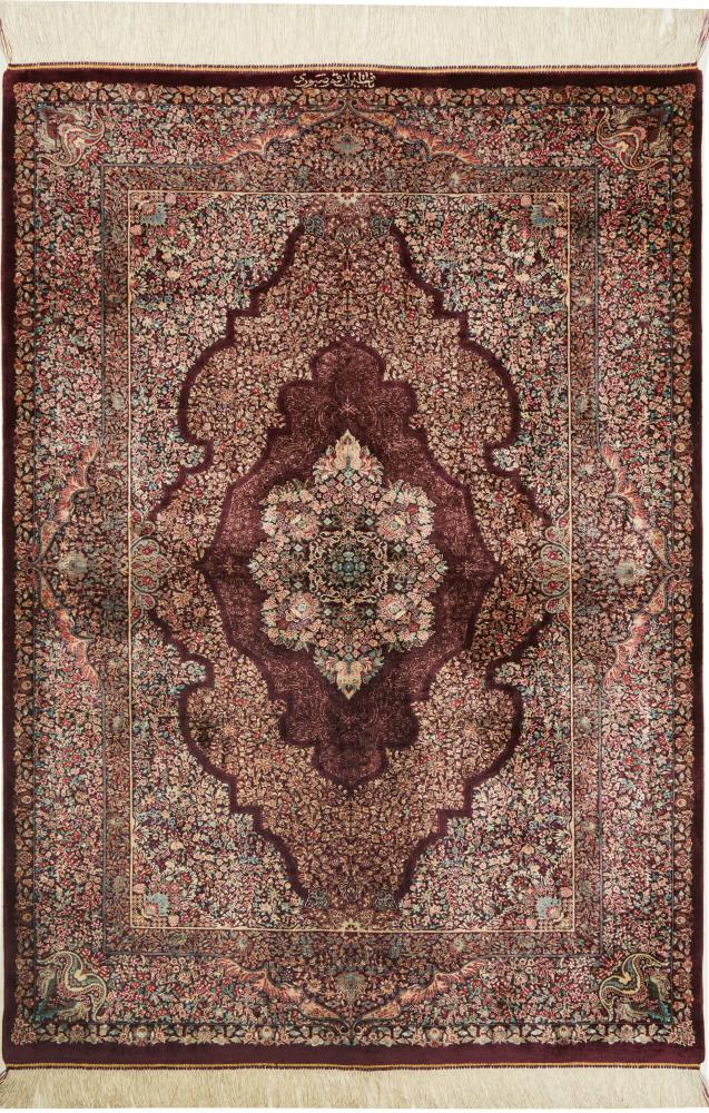 Persian Rug Qum Silk 4'9"x3'3" 4'9"x3'3", Persian Rug Knotted by hand