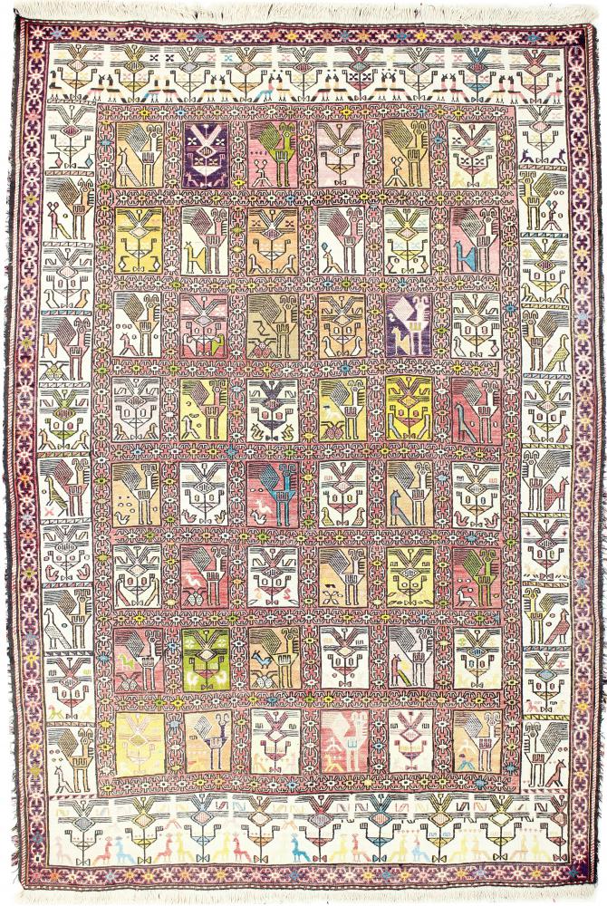  ペルシャ絨毯 キリム Fars Verni シルク 192x129 192x129,  ペルシャ絨毯 手織り