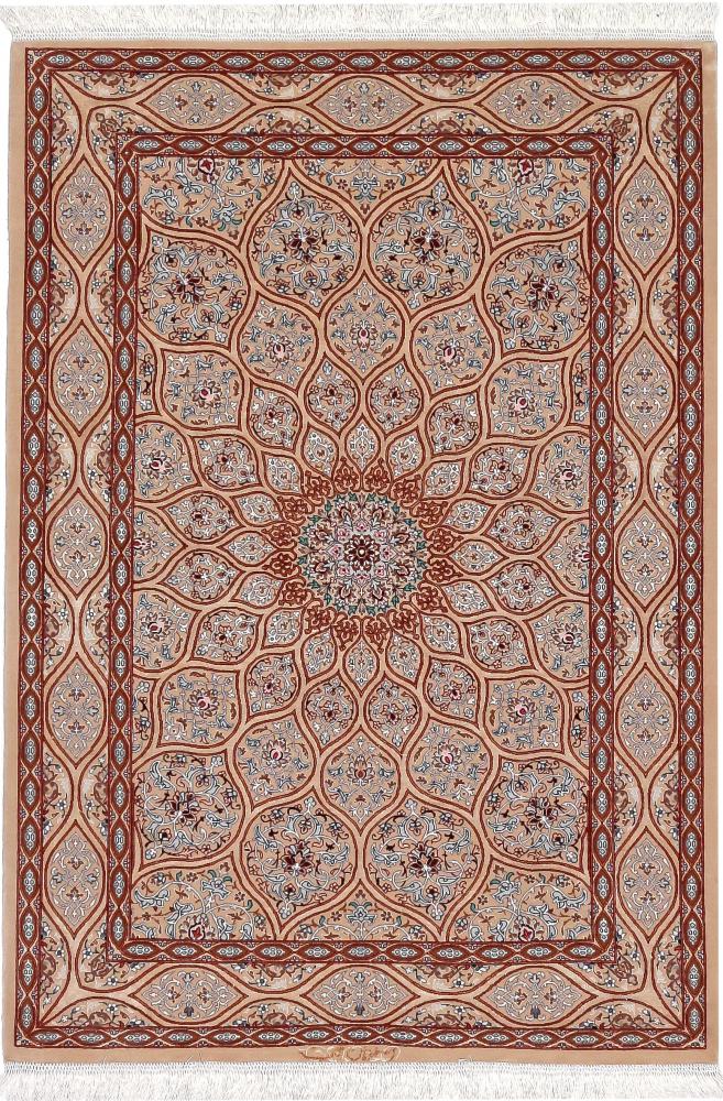 Persian Rug Isfahan Silk Warp 5'1"x3'6" 5'1"x3'6", Persian Rug Knotted by hand
