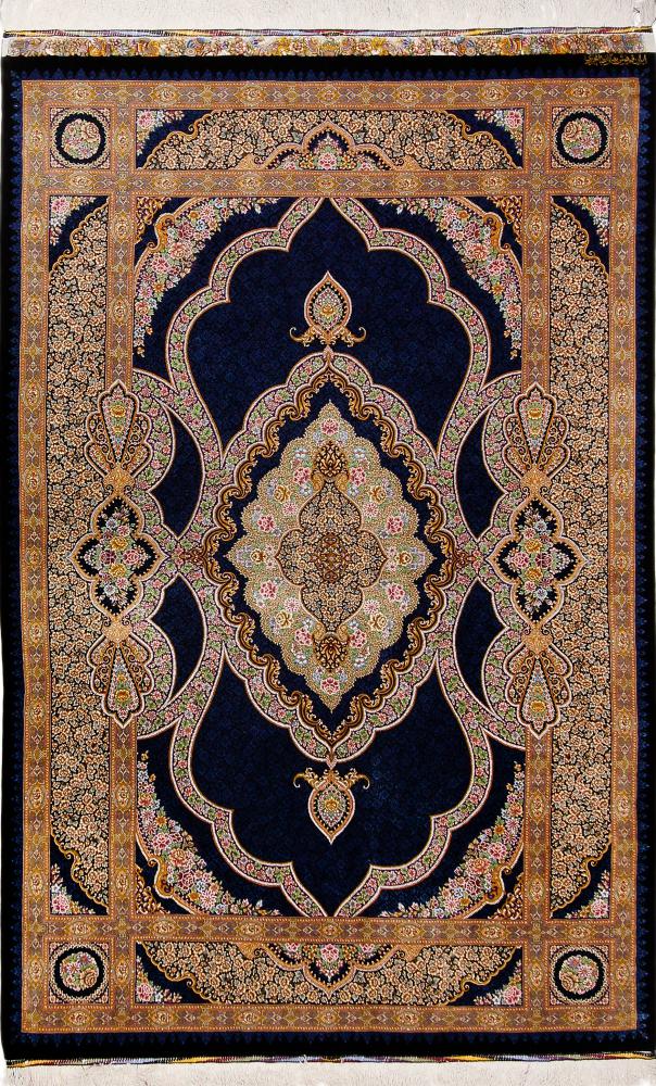 Persian Rug Qum Silk Moharari 6'8"x4'5" 6'8"x4'5", Persian Rug Knotted by hand