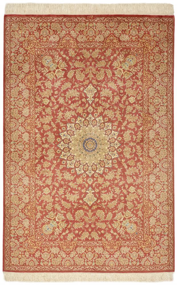 Perzisch tapijt Qum Zijde 4'11"x3'4" 4'11"x3'4", Perzisch tapijt Handgeknoopte
