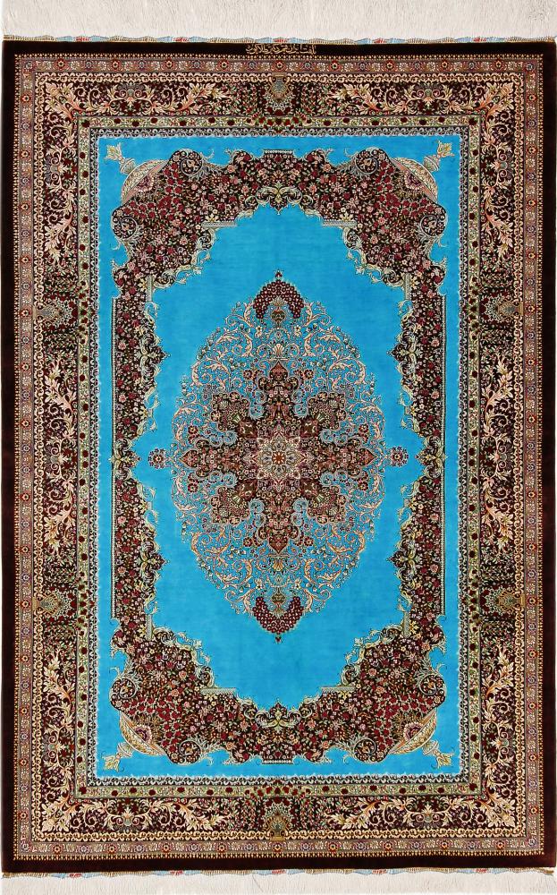 Tapis persan Ghom Soie Talakub 201x136 201x136, Tapis persan Noué à la main