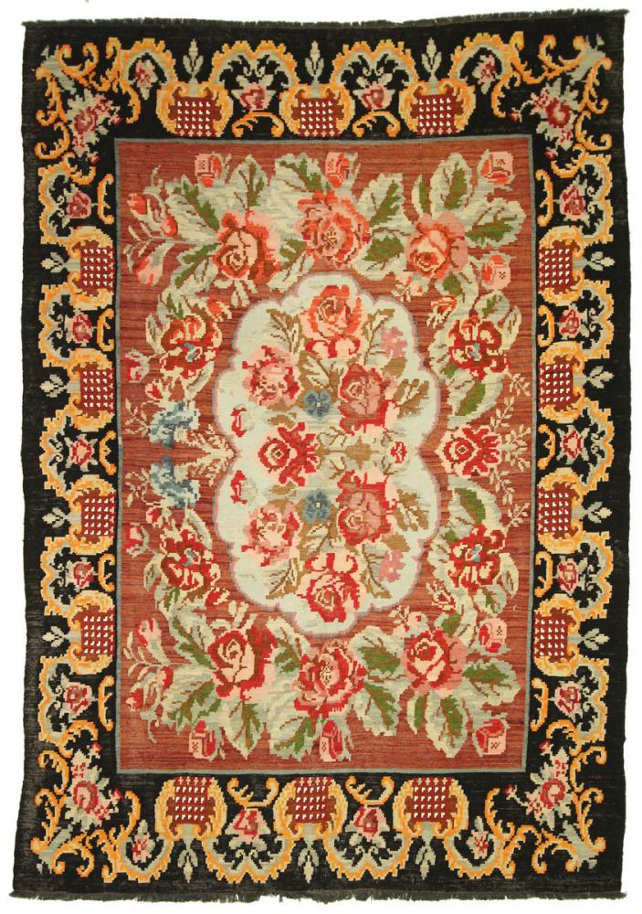 Persian Rug Rose Kilim Antique 8'3"x5'10" 8'3"x5'10", Persian Rug Woven by hand