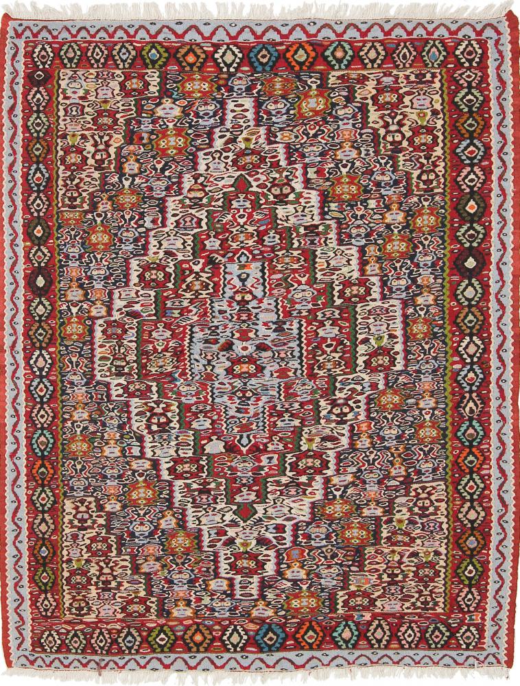 Persian Rug Kilim Senneh 4'9"x3'10" 4'9"x3'10", Persian Rug Knotted by hand