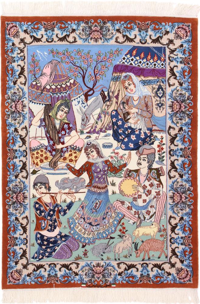Perserteppich Isfahan Seidenkette 142x104 142x104, Perserteppich Handgeknüpft