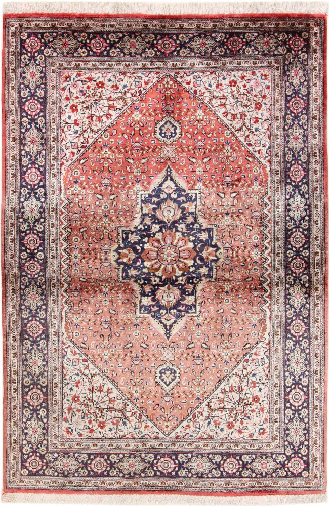 Persian Rug Qum Silk Warp 5'0"x3'5" 5'0"x3'5", Persian Rug Knotted by hand