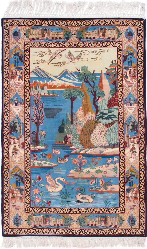 Persian Rug Isfahan Silk Warp 5'3"x3'7" 5'3"x3'7", Persian Rug Knotted by hand