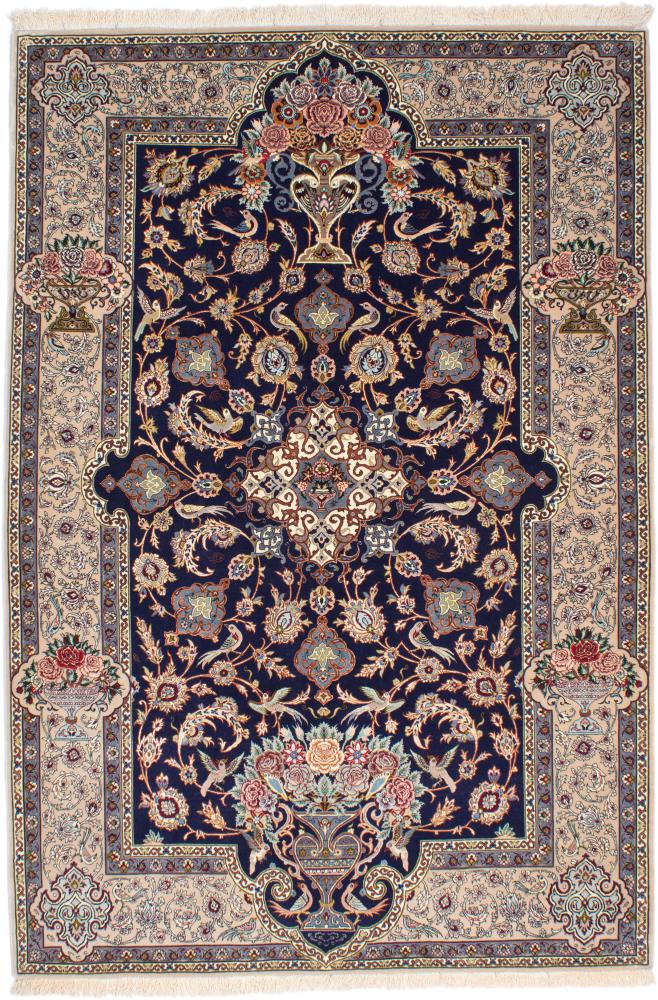 Tapete persa Isfahan Fio de Seda 7'9"x5'3" 7'9"x5'3", Tapete persa Atado à mão