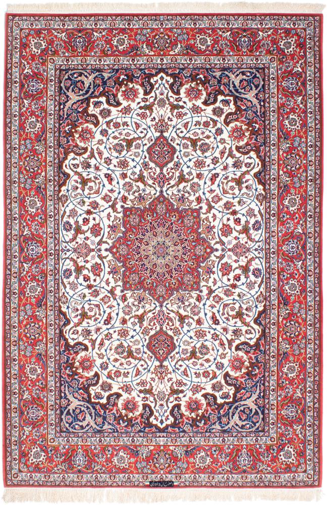 Tapete persa Isfahan Fio de Seda 7'8"x5'2" 7'8"x5'2", Tapete persa Atado à mão