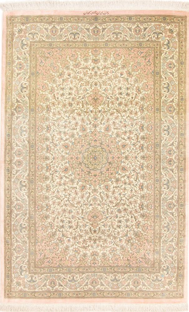 Persian Rug Qum Silk 5'2"x3'2" 5'2"x3'2", Persian Rug Knotted by hand