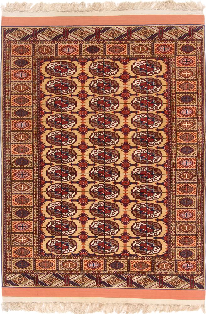 パキスタンのカーペット トルクメン 絹の縦糸 149x118 149x118,  ペルシャ絨毯 手織り