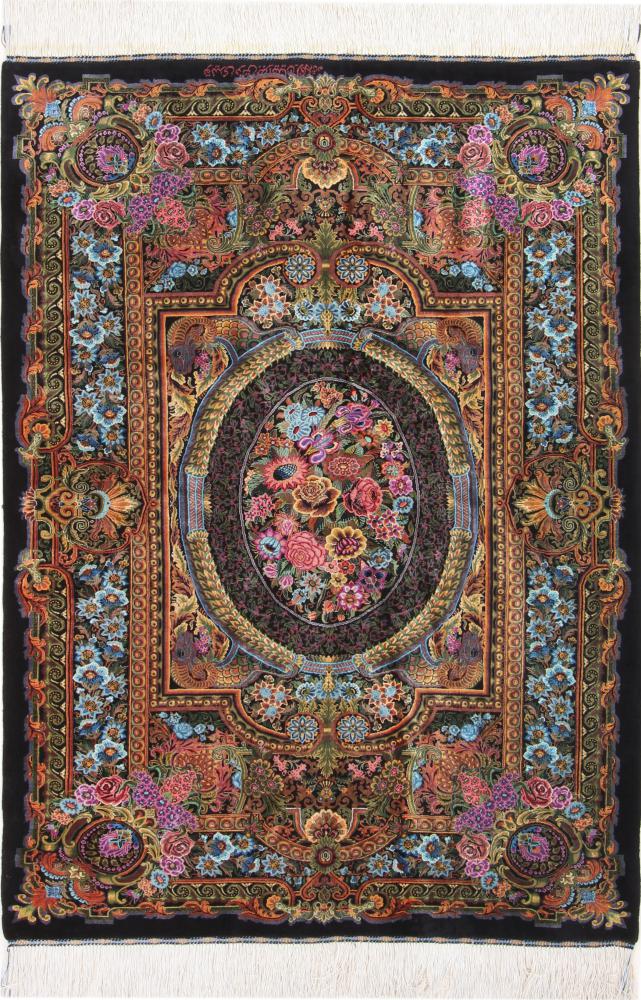 Persian Rug Qum Silk Signed 4'8"x3'4" 4'8"x3'4", Persian Rug Knotted by hand