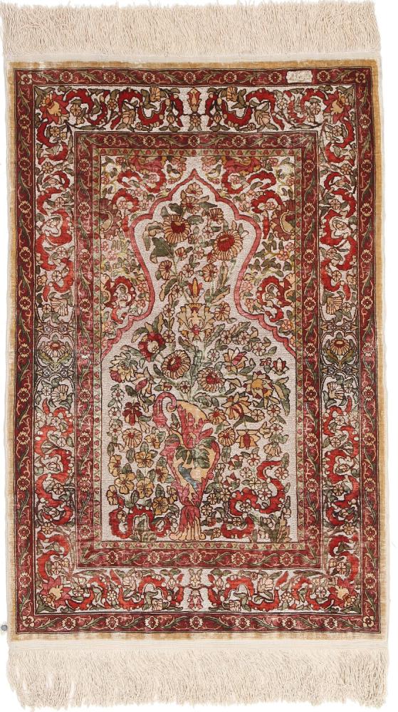  Hereke Silk 3'1"x2'0" 3'1"x2'0", Persian Rug Knotted by hand