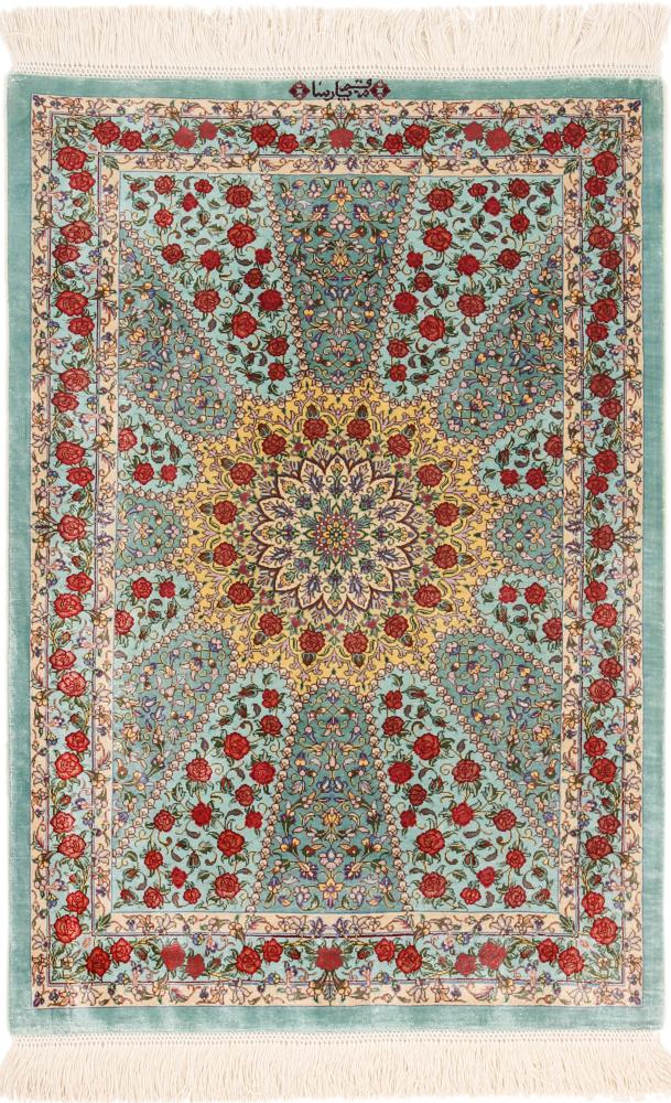Persian Rug Qum Silk 2'10"x1'11" 2'10"x1'11", Persian Rug Knotted by hand