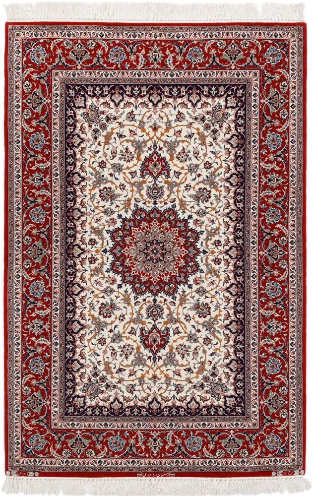 Tapis persan Ispahan Davari Chaîne de Soie 197x132 197x132, Tapis persan Noué à la main