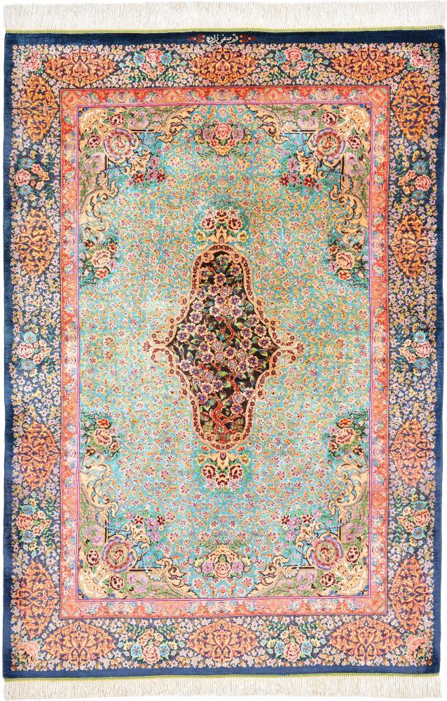 Persisk tæppe Ghom Silke 150x104 150x104, Persisk tæppe Knyttet i hånden