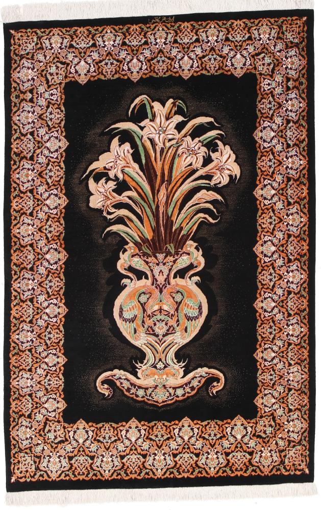 Περσικό χαλί Ghom μετάξι 4'11"x3'3" 4'11"x3'3", Περσικό χαλί Οι κόμποι έγιναν με το χέρι