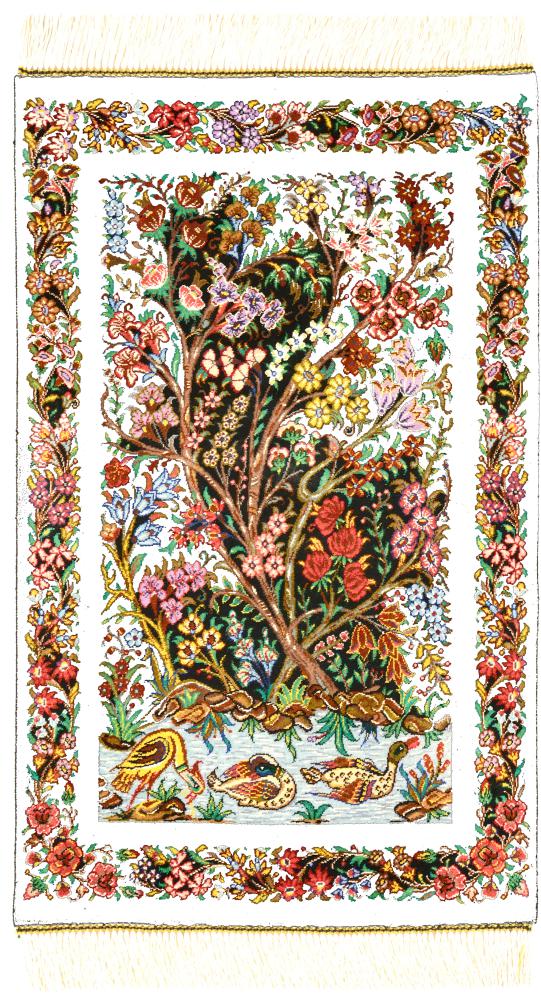 Perzisch tapijt Qum Zijde Signed 63x38 63x38, Perzisch tapijt Handgeknoopte