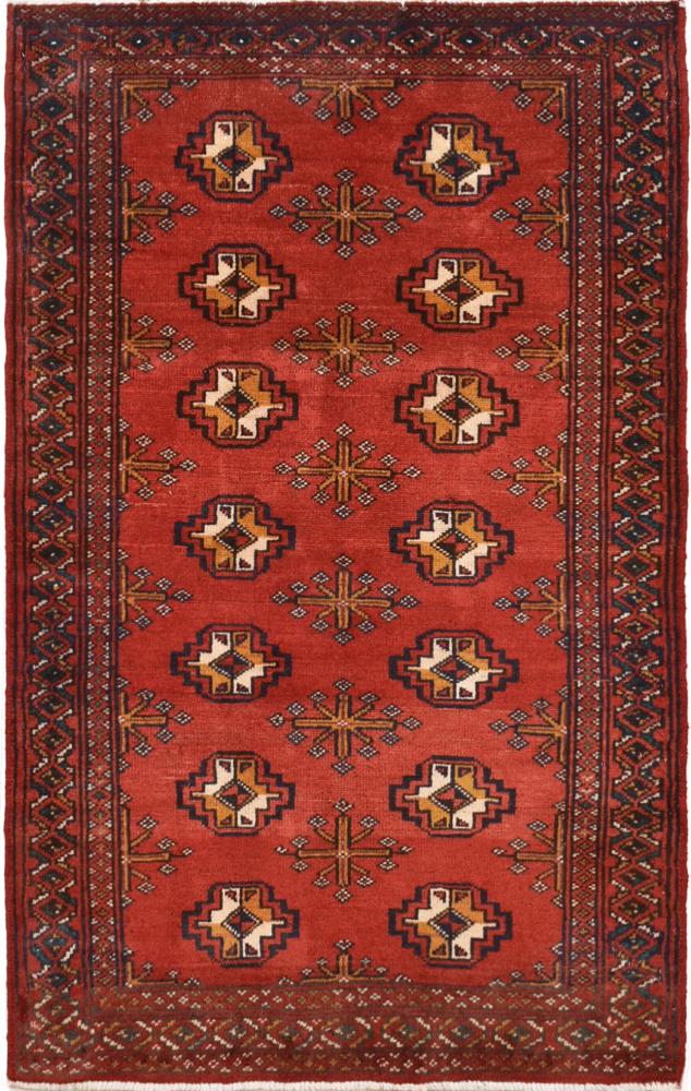 Persian Rug Turkaman 3'9"x2'6" 3'9"x2'6", Persian Rug Knotted by hand