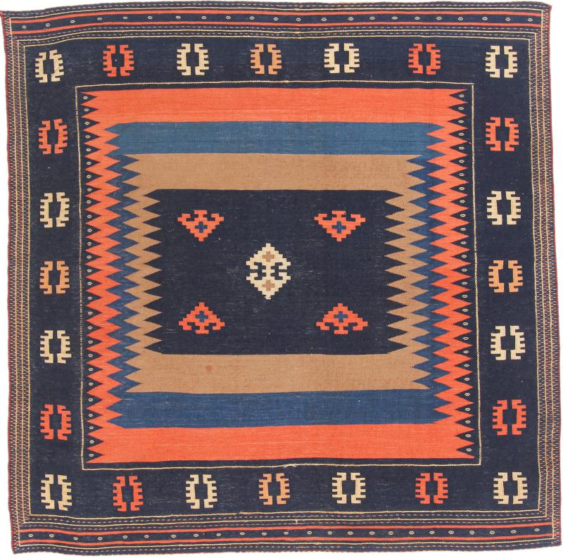 Persian Rug Kilim Fars 4'10"x4'9" 4'10"x4'9", Persian Rug Woven by hand