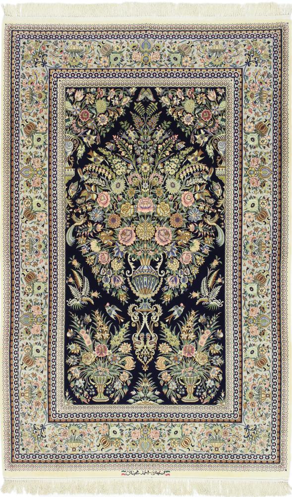 Persian Rug Isfahan Signed Silk Warp 7'1"x4'7" 7'1"x4'7", Persian Rug Knotted by hand