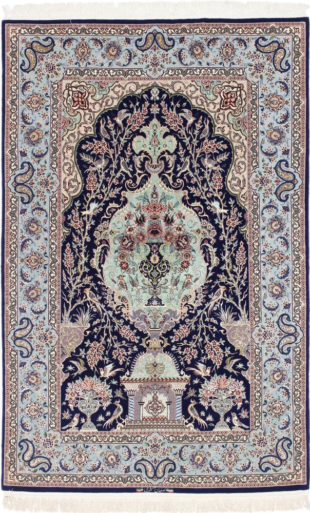 Persian Rug Isfahan Silk Warp 7'4"x4'9" 7'4"x4'9", Persian Rug Knotted by hand
