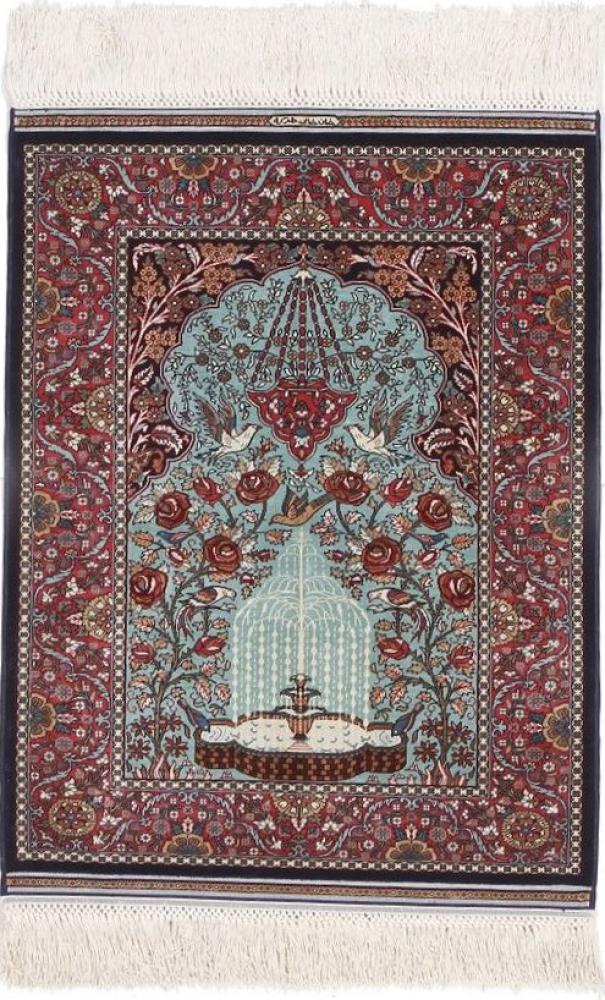  Hereke Silk 2'0"x1'6" 2'0"x1'6", Persian Rug Knotted by hand