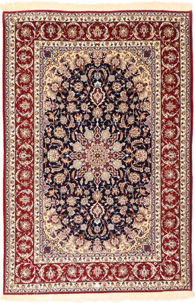 Tappeto persiano Isfahan Ordito in Seta 7'6"x5'2" 7'6"x5'2", Tappeto persiano Annodato a mano
