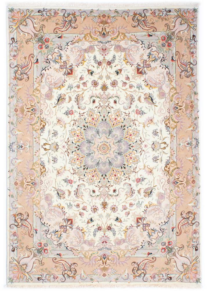 Persian Rug Tabriz 50Raj Silk Warp 7'1"x5'1" 7'1"x5'1", Persian Rug Knotted by hand