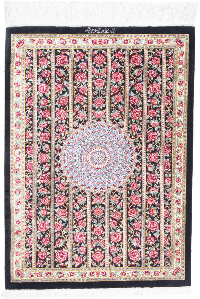  ペルシャ絨毯 クム シルク 2'7"x1'10" 2'7"x1'10",  ペルシャ絨毯 手織り