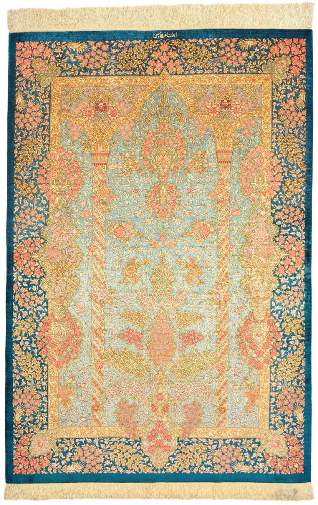 Persian Rug Qum Silk 4'11"x3'4" 4'11"x3'4", Persian Rug Knotted by hand