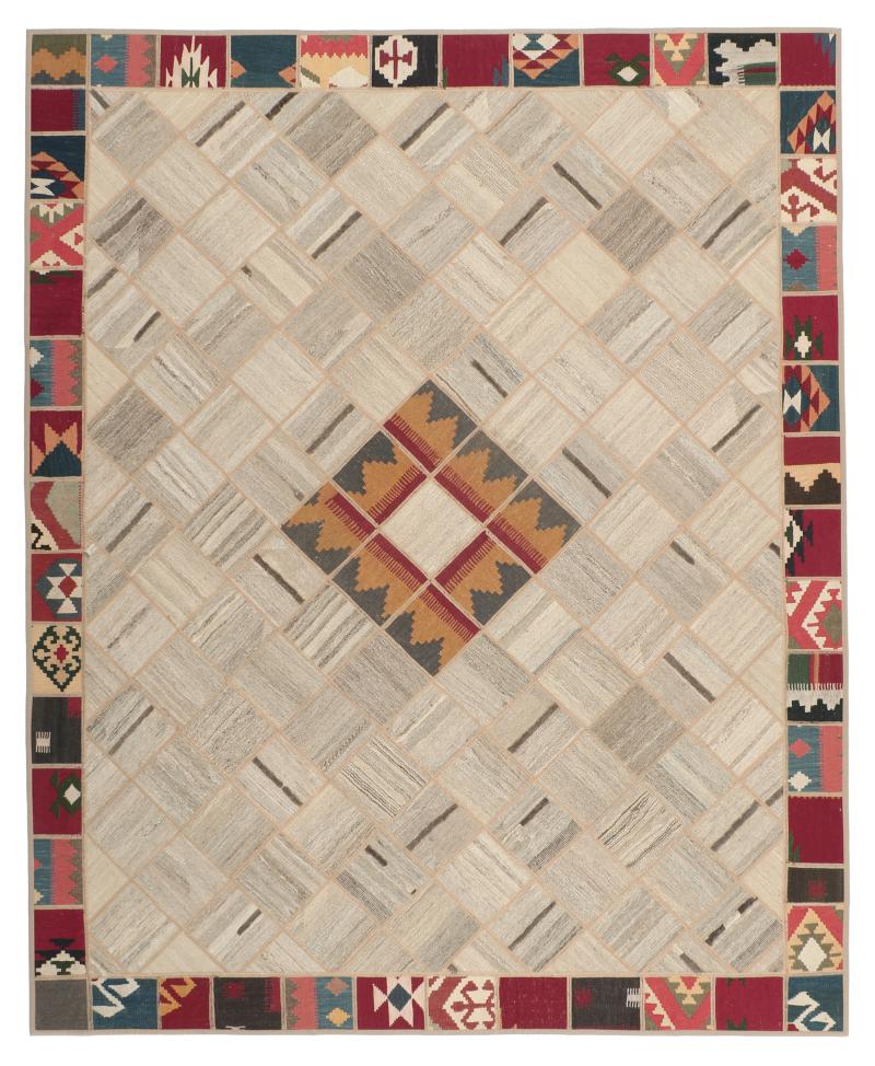  ペルシャ絨毯 キリム パッチワーク 9'3"x7'6" 9'3"x7'6",  ペルシャ絨毯 手織り