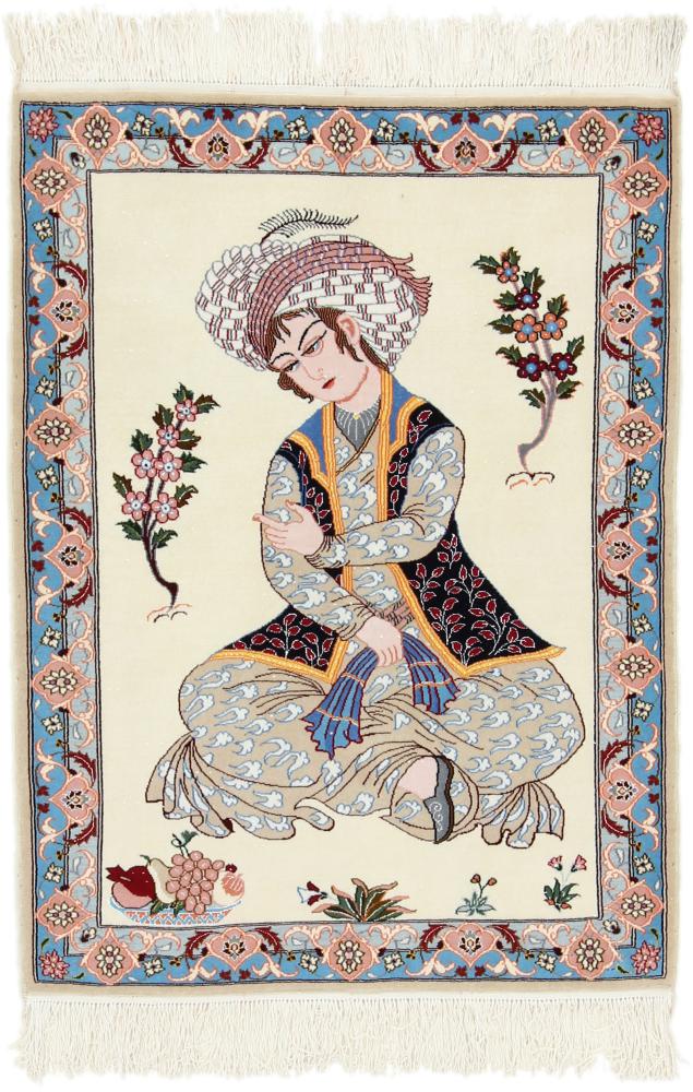 Tapete persa Isfahan Fio de Seda 110x80 110x80, Tapete persa Atado à mão