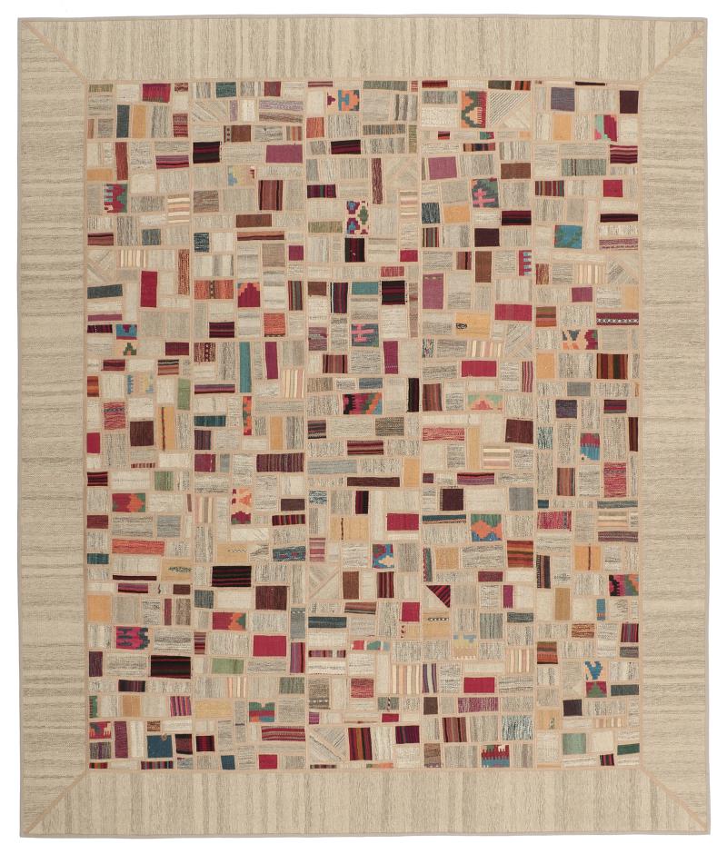  ペルシャ絨毯 キリム パッチワーク 9'11"x8'3" 9'11"x8'3",  ペルシャ絨毯 手織り
