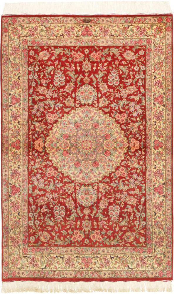 Persian Rug Qum Silk 5'0"x3'2" 5'0"x3'2", Persian Rug Knotted by hand