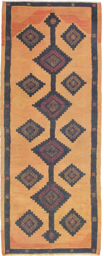 Persisk tæppe Kelim Fars Azerbaijan Antikke 376x147 376x147, Persisk tæppe Håndvævet