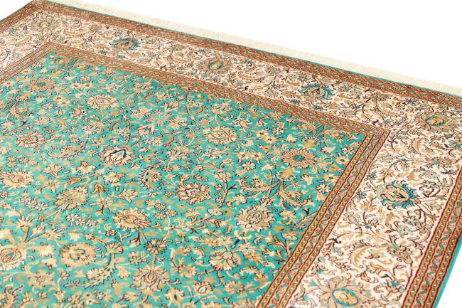 Green Turkish silk rug, Kashmir Silk Rug