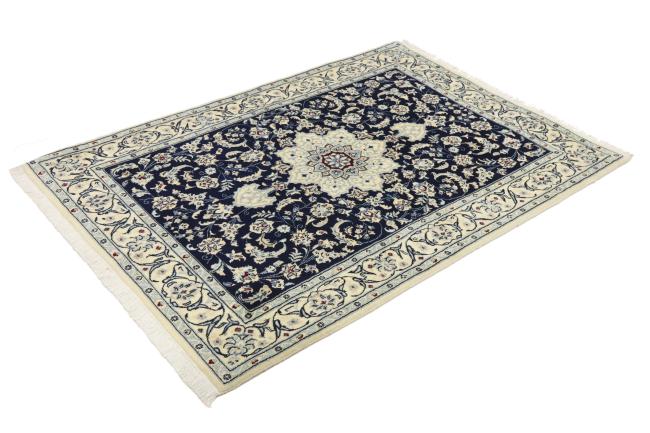 UNIQRUGS Nain 9La Rug 5'3x3'6 Beige/Dunkelblau (Iran/Persia, Wool/Silk, Hand-Knotted)